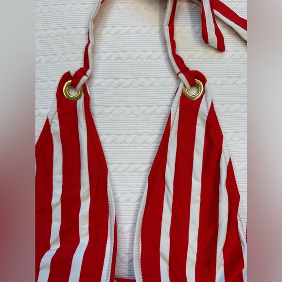 Milly Cabana red & white stripped deep V neck one piece swimsuit size 0P - Picture 7 of 7